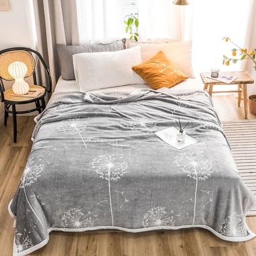 Svetanya Grey Dandelion Pastoral Print Summer Double-side Blankets Throws Plaids Flannel Coral Fleece Microfiber Bedsheet Nap