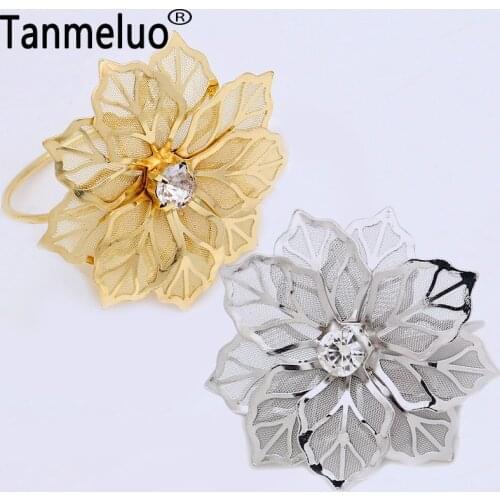 Alloy flower design napkin rings for napkin table decoration gold wedding receptions gifts holiday banquet dinner christmas
