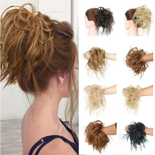 Messy Tousled Bun Hair Extensions Synthetic Tail Hair Rubber Band Elastic Chignon Curly Scrunchie Updo Cover Fake Hair For Women