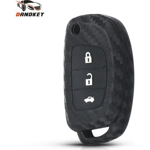 Dandkey 3 Buttons Flip Remote Carbon Silicone Key Case For Hyundai Tucson Sonata Ix35 Ix25 I20 Creta Santa Fe GLS Elantra Reina
