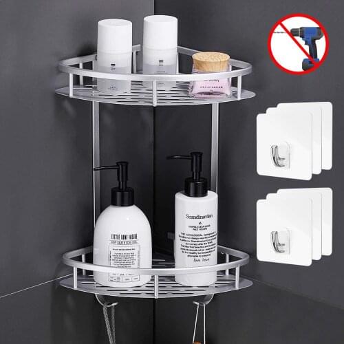 2 Tiers Corner Shower Caddy, Shower Organizer, Wall Mounted Aluminum Shower Shelf with Adhesive(No Drilling)
