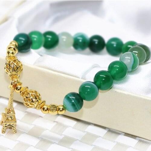 Unique design high quality round beads 8mm bracelets natural green veins agat stone onyx carnelian fashion jewelry 7.5inch B2096