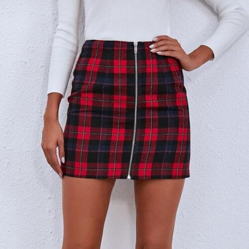 Summer Hot Sales Women Vintage Plaid Skirt Zipper High Waist Short Skirts Office Lady Elegant Party Skirt for Women