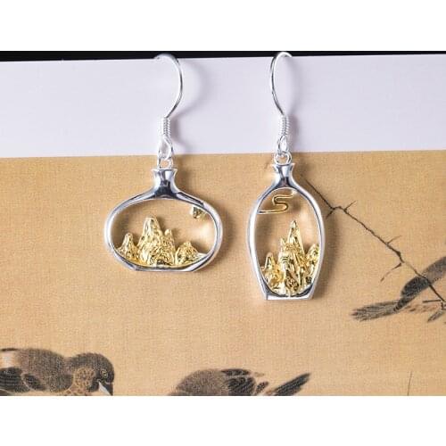 Fine Jewelry Asymmetric Earrings For Women 2021 New ARRIVAL 925 Sterling Silver Fashion Mountain Hollow Out Female Earring