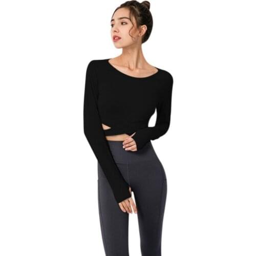 Ladies' Long-sleeved Quick-drying Fitness Yoga Slim Sports Running Fitness Clothes With Chest Pad Elastic Tights Casual Shirt