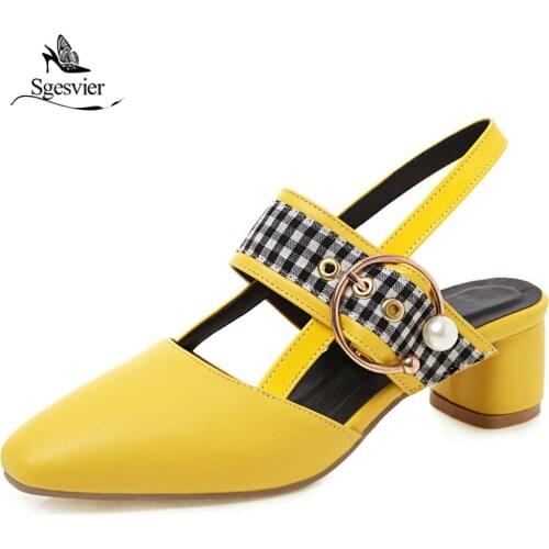 Sgesvier 2019 Fashion Lolita Block Heel Sandals Women Shoes Yellow White Party Dress Heels Shoes Woman Plus Size 31-48 G355
