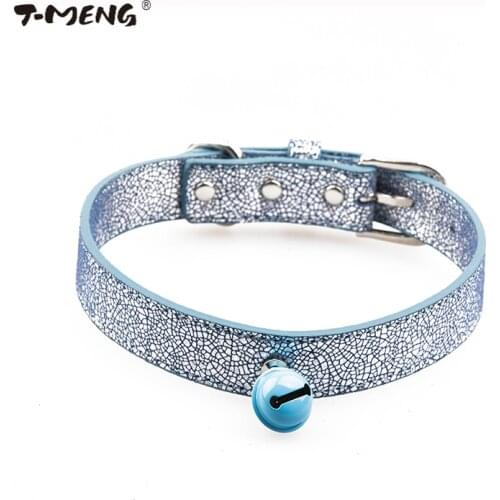 T-MENG Brand Dog Collar Bling Genuine Leather Bell Pet Collars Adjustable For Puppy Small Medium Large dogs Pet products