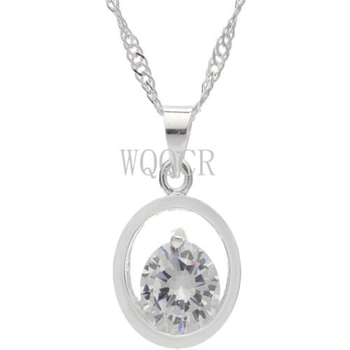 100% 925 Sterling Silver Round Pendant with 18-inch Necklace Luxury Crystal Stone Ladies Jewelry Raw Crystal Jewelry