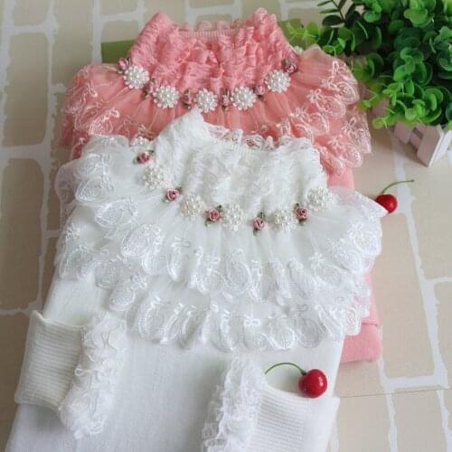 Autumn Winter New Fashion Shirt Jumper Female Sweaters Sweater Women Lace Crochet Ruffles Turtleneck Beading Sweet Pullover