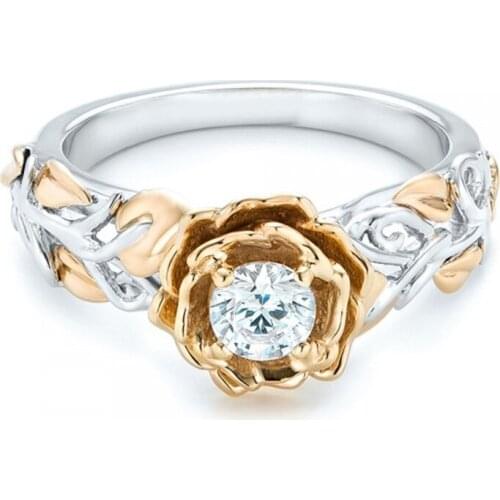 Flower Two-tone Shape Leaves Ring Micro-inlaid AAA Zircon Gold Ring Wedding Rings for Women Fashion Gift Jewelry Trend