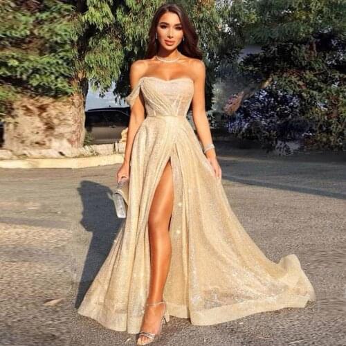 Queen Sweetheart Evening Dresses Long Luxury 2021 One Shoulder Sequins Gorgeous Prom Dress Elegant Side Split robes de soirée