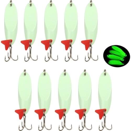 10Pcs Fishing Spinner Spoons Metal Fishing Lure Hard Bait Jig Luminous Spinnerbait With Treble Hooks For Bass Walleyes Trout