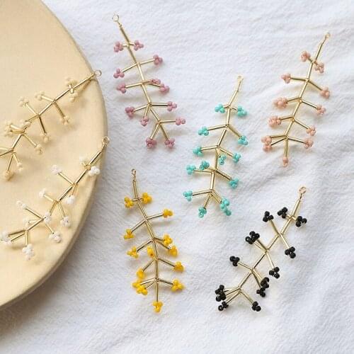 12pcs/lot color beads handmade wind copper Long tassel flowers shape floating locket charms diy jewelry earring accessory