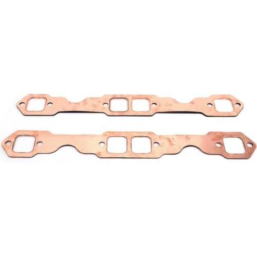 2pcs Square Port Copper Plating Header Exhaust Gaskets Reusable Square Port Fit for SBC Chevy 327 305 350