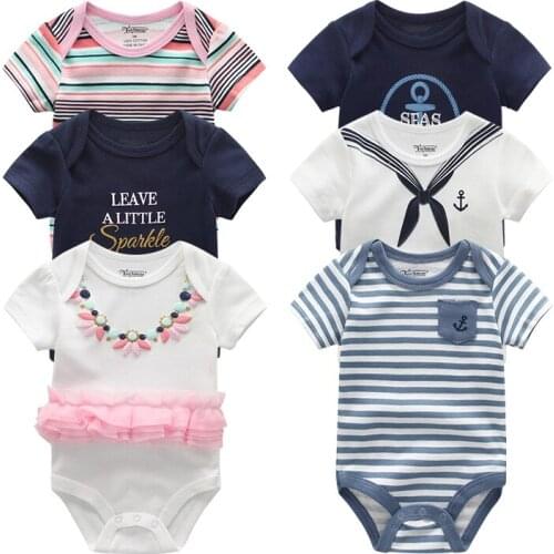 3 PCS Baby Bodysuits 100% Cotton Infant Body Short Sleeve Clothing Cartoon Printed Baby Boy Girl Clothes Sets