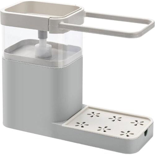 3 in 1 Soap Pump Dispenser Container Sponge Holder Dishcloth Towel Rag Hanger