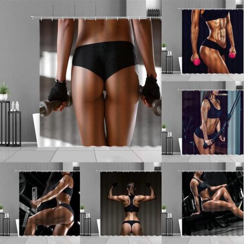 African Sexy Woman Girl Shower Curtain Fitness Sport Beauty Womans Bath Curtains Home Bathroom Decor Screen Waterproof Cloth