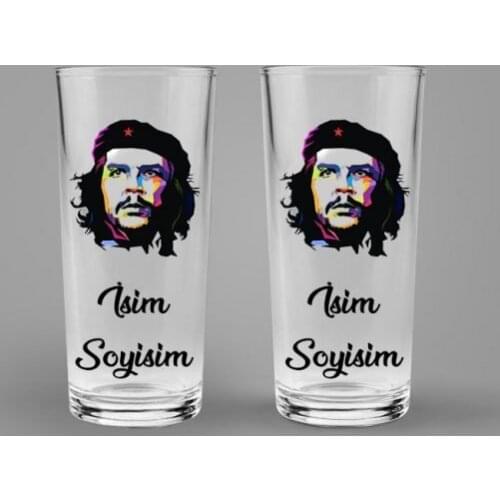 GREAT REVOLUTIONARY COMMANDER CHE GUEVARA PICTURED AND WRITTEN BY YOUR NAME SET OF 2 RAKI GLASSES TURKISH TRAKI GLASS PERSONALIZ