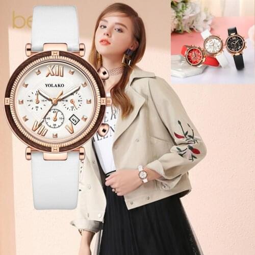 Montre femme 2020 New Fashion Leather Strap Women Watch Rhinestone Calendar Women Quartz Watch Ladies Luxury Wristwatch Watch