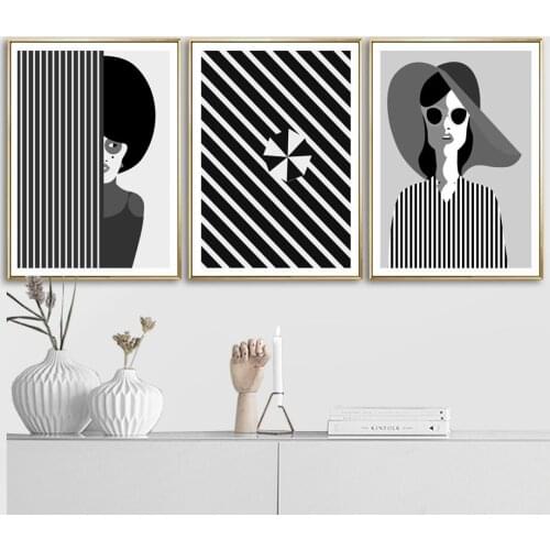 Black White Abstract Girl Geometry Line Nordic Posters And Prints Wall Art Canvas Painting Wall Pictures For Living Room Decor