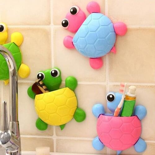 Cartoon Tortoise Shaped Toothpaste Rack Strong Suction Cup Plastic Toothbrush Holder Turtle Shelves Bathroom Accessories Tool