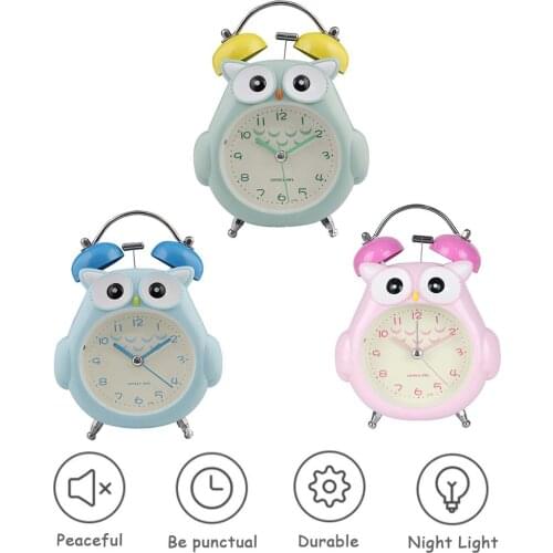 Home Bedroom Alarm Clock Cute Cartoon Owl Student Alarm Clock Bedroom Bedside Clock Metal Bell Clock Without Battery