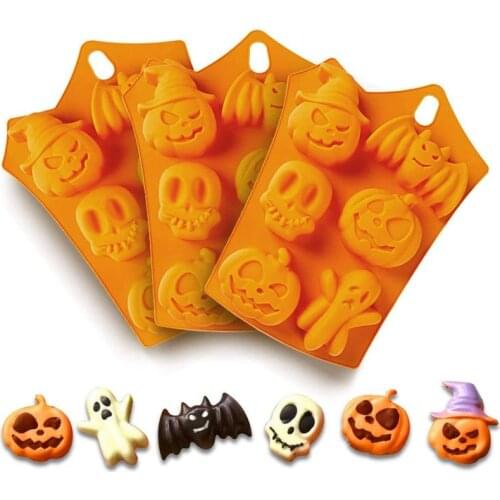 Halloween Holiday Pumpkin Cake Mold 6 Cavities Pumpkin Ghost Bat Shape Chocolate Molds DIY Cake Decorating Tools Silicone Molds