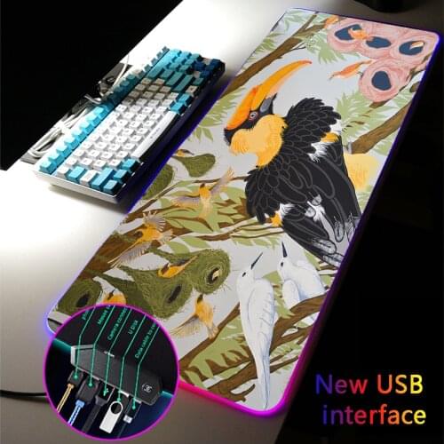 MRGLZY Cartoon Parrot RGB Gaming Mouse Pad LED 4-Port 30*80CM Mousepad Carpets Large USB Hub Games Computer PC Desk Mat for Csgo