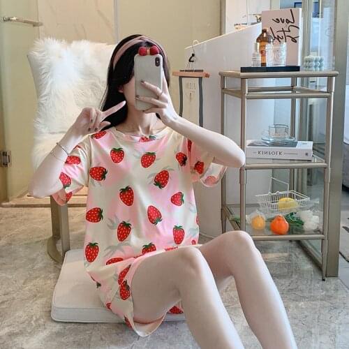 Suit Womens Sleepwear Cute Cartoon Print Pajamas Set For Woman Pajama Set Sweet Short Sleeve TShirts & Shorts Summer Pijama Pjs