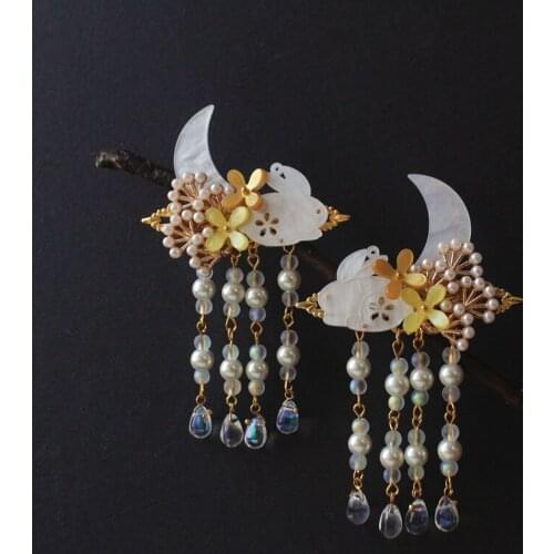 Osmanthus Rabbit Handmade Antique Style Chinese Clothing Accessories GIRLS Rabbit Barrettes Tassels a Pair of Hairclips