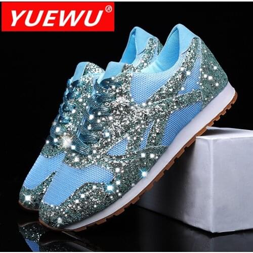 YUEWU Women Casual Shoes Fashion Breathable Walking Lace Up Sneakers Women 2021 Tenis Feminino Crystal Shining Flat