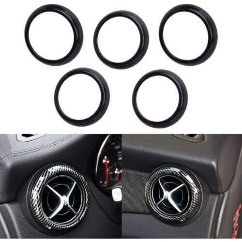 5Pcs Carbon Fiber Texture Air Conditioning Vent Ring Cap Cover ABS fit for Mercedes Benz A Class W176 CLA Class C117 X156