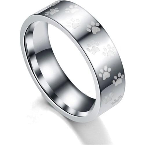 Fashion Cute Dog Cat Paw Ring Men Jewelry 6 and 8 mm Width Stainless Steel Rainbow Anime Rings For Women