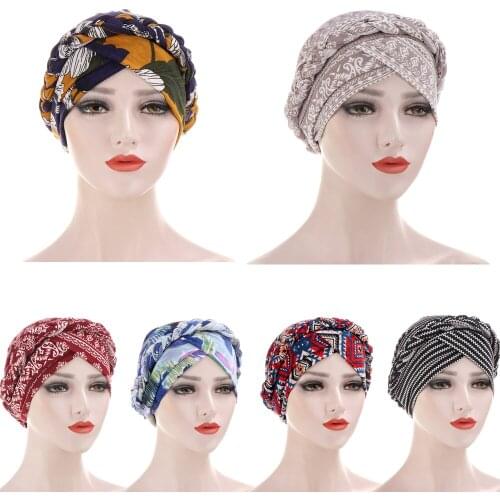 Muslim Turban Bonnet For Women Flower Printed Braid Inner Hijabs Indian Wrap Hijab Underscarf Caps Muslim Headdress Accessories
