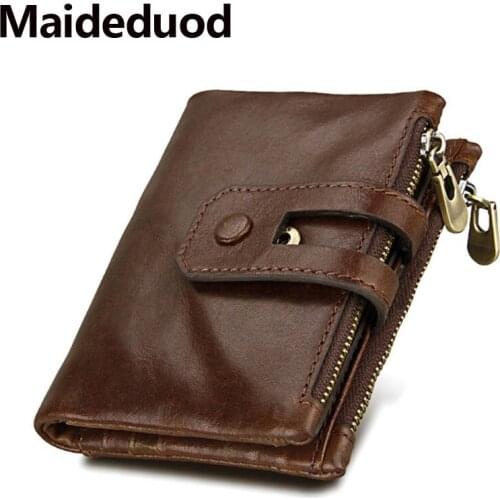 Maideduod Retro Crazy Horse Leather Men and women Short Wallet Men Buckle Purse Handbag Business Cards Holders Vintage Card
