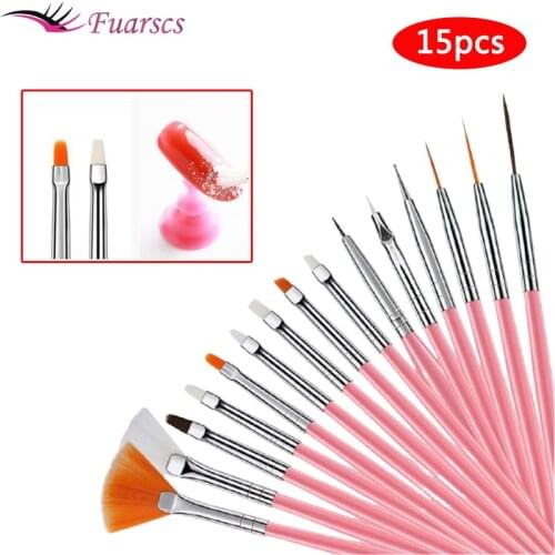 15Pcs Nail Art Brush Set For Manicure Rhinestone Acrylic Paint Brushes Kit UV Gel Polish Nails Lining Pen Nail Art Brush Tools