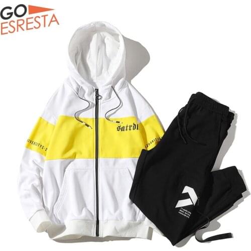 GOESRESTA 2020 New Mens Long-sleeved Suit 2 Pieces Casual Large Size Sports Wild Cotton Street Sports Long-sleeved Suit Men