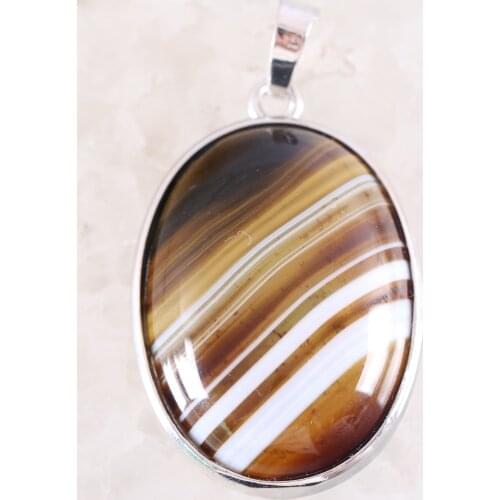 Charm Pendant 25x35MM Oval Bead Fit Necklace Natural Stone Gem Brown Veins Onyx Women Jewelry Gift 1Pcs K669