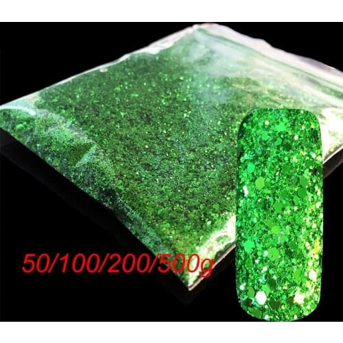 Wholesale Manicure Mix Size Green Nail Glitter Powder Christmas Craft Art Decoration Hexagon Sequins UV Dust Flash Powder