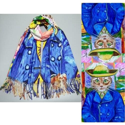 Autumn Designer Scarf Women Abstract Cat Print Pashmina Shawl Ladies Luxury Cashmere Wrap Blanket Winter Warm Cape Poncho SFP272