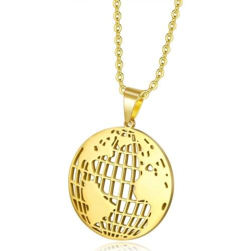 Stainless Steel Necklace World Map Fashion Necklaces for Women 2020 Statement Earth Globe Layer Necklace Jewelry