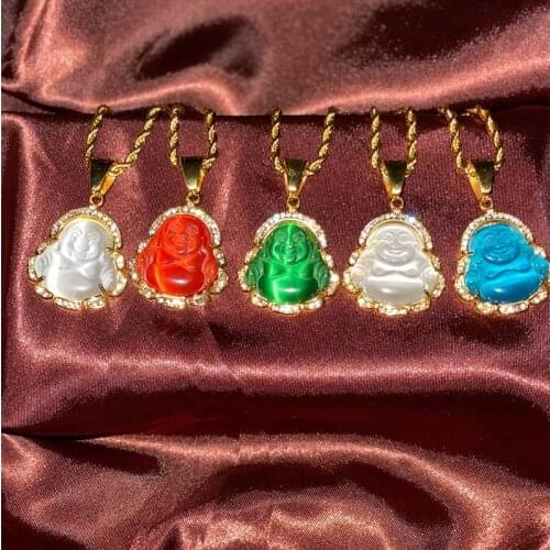 Buddha Necklace Pendant Men Zircon Maitreya Buddha Pendant Necklace For Women Ins Hot Sale Rope Chain Hip Hop Necklace Jewelry