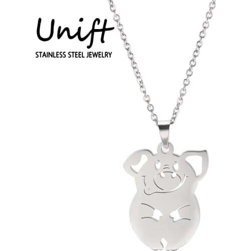 Unift Animal Lovely Pet Pig Necklaces Stainless Steel Pendant Necklace for Girl Women Charm Fashion Jewelry Anniversary Gifts