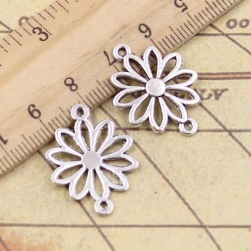 30pcs Charms Flower Connector 25x19mm Tibetan Bronze Silver Color Pendants Antique Jewelry Making DIY Handmade Crafts