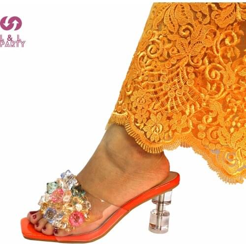 2021 Casual Style Transparent Heel Slipper in Orange Color Mature African Women Comfortable Shoes for Garden Party