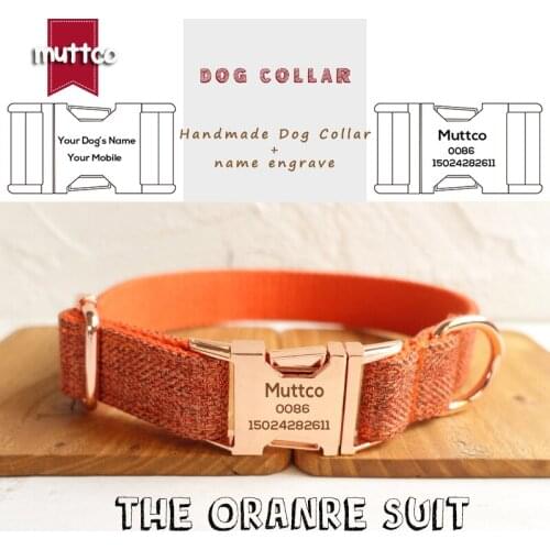 MUTTCO adjustable dog collar THE ORANGE SUIT kirsite pet neck collar personalized ID collar for small medium large dogs UDC069M