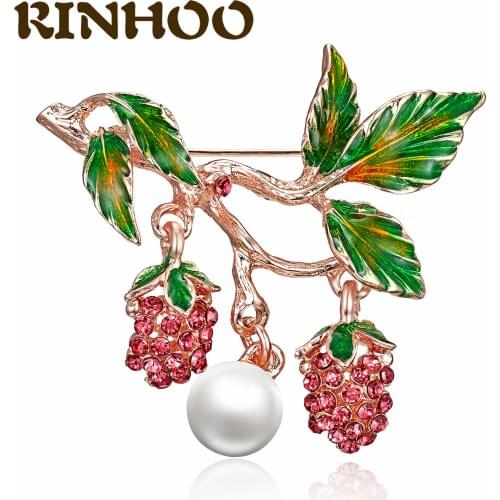 RINHOO Exquisite Fashion Pink Rhinestone Grapes Brooch Pins Crystals Imitation Pearl Flower Brooch Wedding Accessories