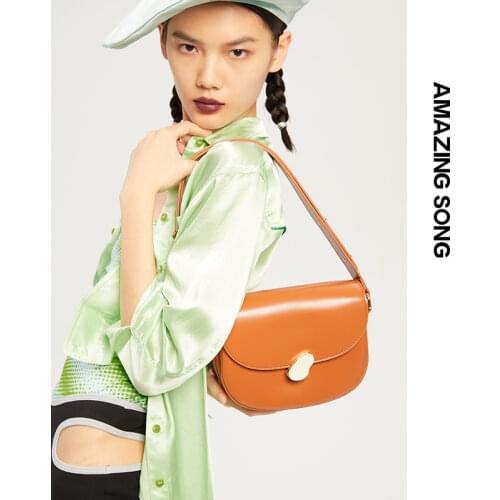 Amazing Song Saddle Bag Retro Vintage Split Leather Turn Pea Lock All-match Shoulder Bag Womens shoulder messenger Niche Bag