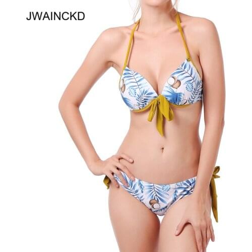 JWAINCKD Sexy Bikini 2019 Mujer Push Up Bikinis Set Bathing Suit Halter Knotted Padded Swimwear Women Swimsuit Maillot De Bain