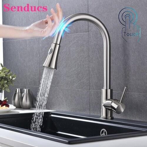 Smart Touch Kitchen Faucets Senducs Brushed Pull Out Kitchen Sink Faucet Hot Cold Kitchen Tap Sensitive Sensor Kitchen Faucet